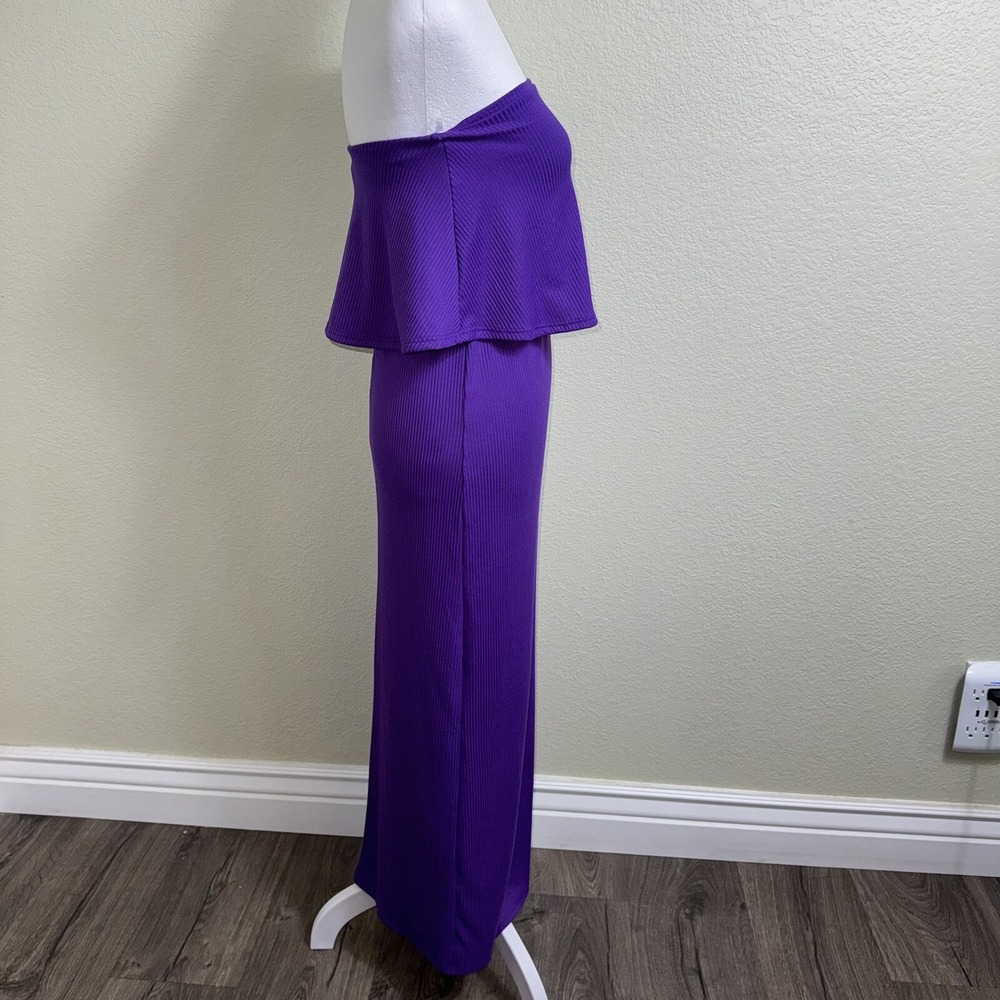 See You Monday Purple Ribbed Strapless Popover Maxi Dress XS D8405M - Picture 2 of 7